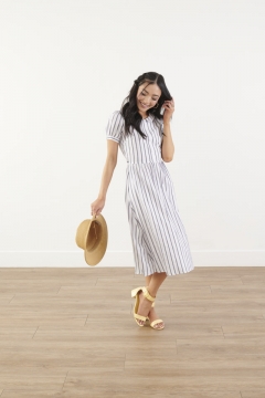 Collar-Neck Puffed-Sleeve Dress